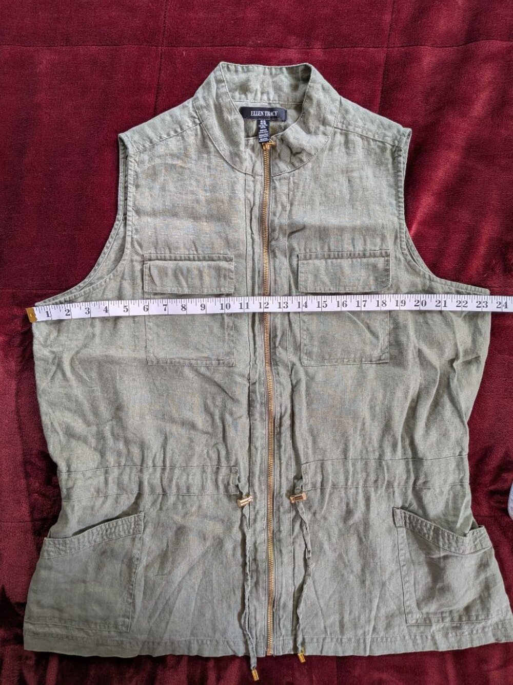Ellen Tracy Olive Green Linen Utility Cargo Vest XL - Picture 4 of 6
